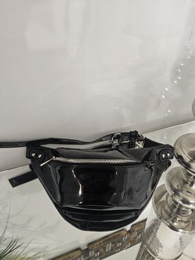 Topten Black Patent Leather Belt Bag